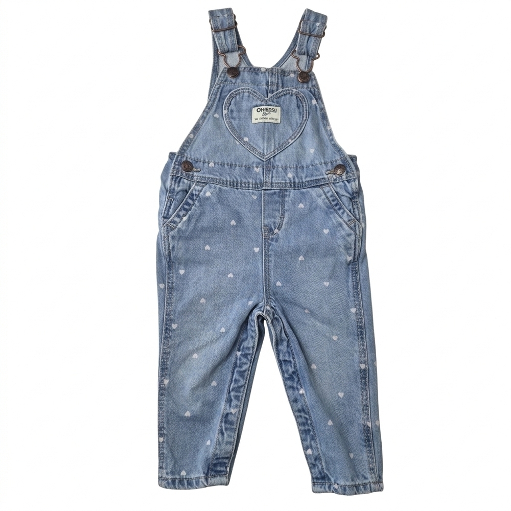 OshKosh B'gosh Light Blue Heart Print Denim Overalls